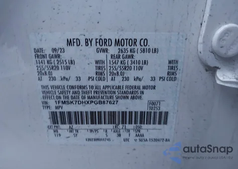 2023 Ford Explorer Xlt from USA, damaged, VIN 1FMSK7DHXPGB87627